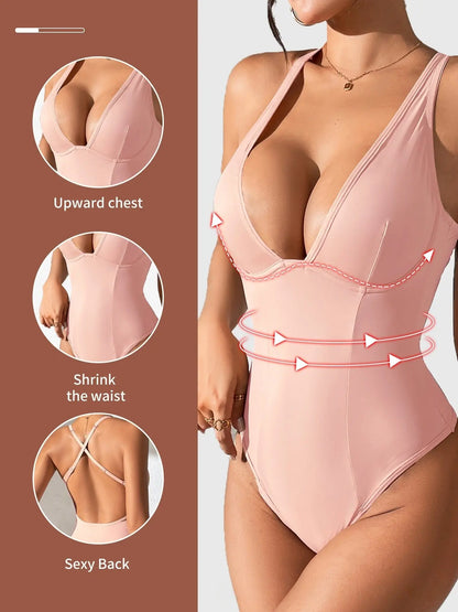 Women'S Solid Color Open-Bust Sexy Body Contouring Shapewear Bodysuit, Tummy-Control Butt-Lifting High-Waisted Shaper, Compression Underwear for Daily Wear