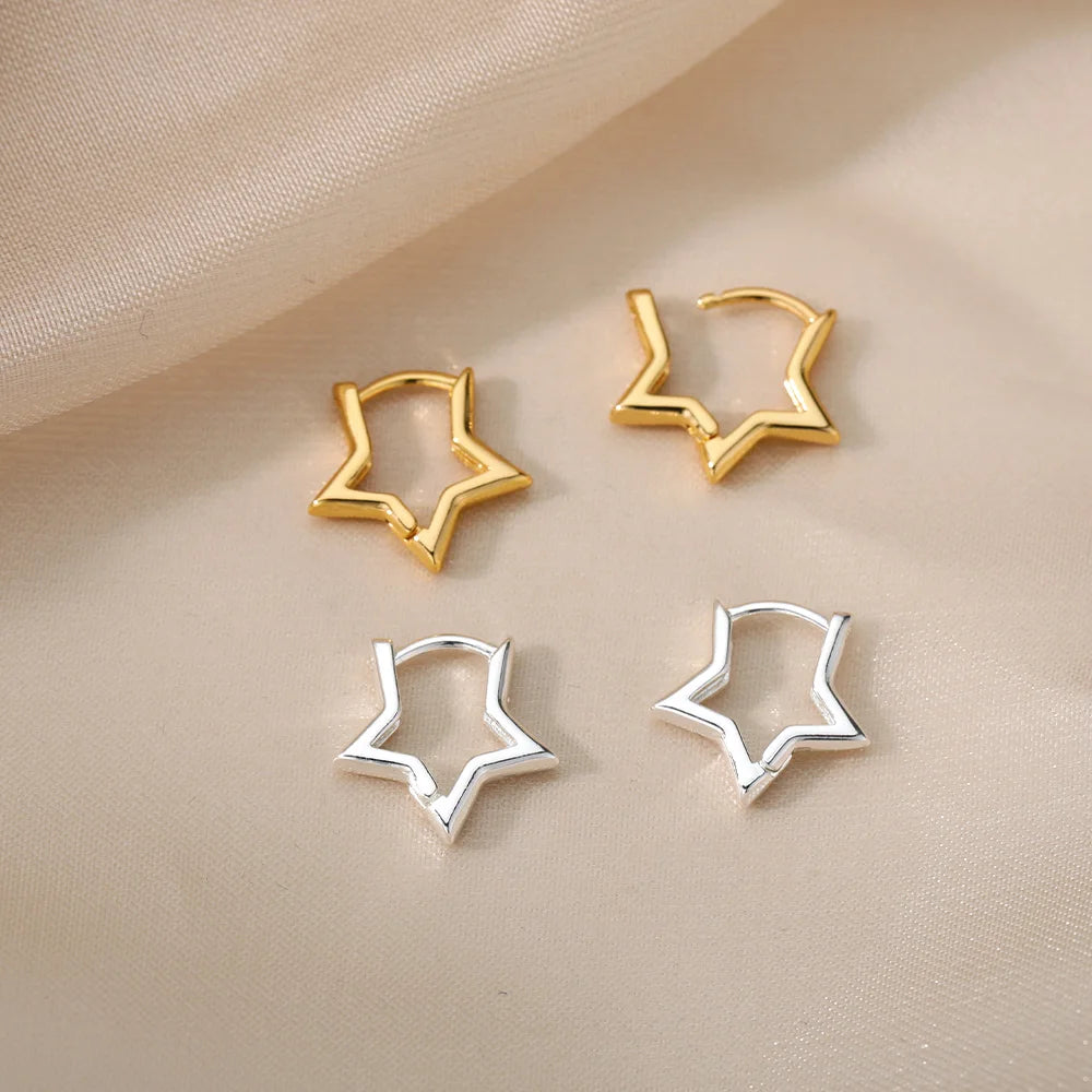 Luxury Star Pendientes Earrings for Women Girl Stainless Steel Minimalist Hoop Piercing 2025 New in Y2K Jewelry Aretes De Mujer